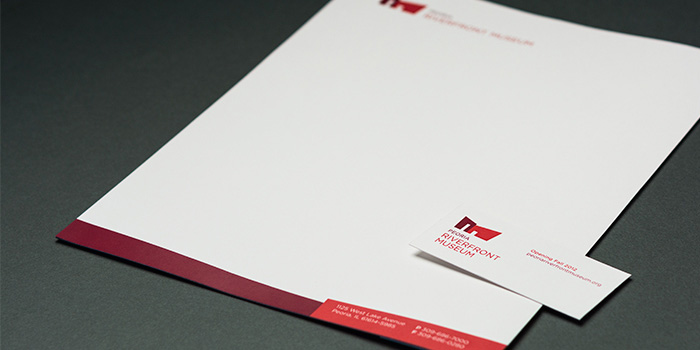 Peoria Riverfront Museum business card and letterhead